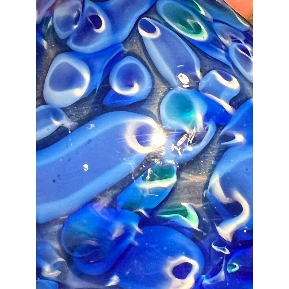 Bohemia Czech Republic Vase Blue & Green Swirl Blown Glass  6” READ Gift Art